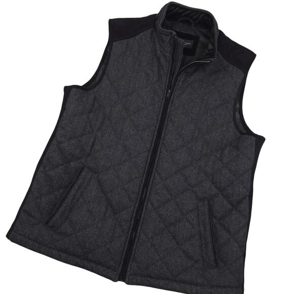 Pronto Uomo Men's Vest Jacket Sz Large Quilted Full Zip Mock Neck Black & Gray - Picture 1 of 10
